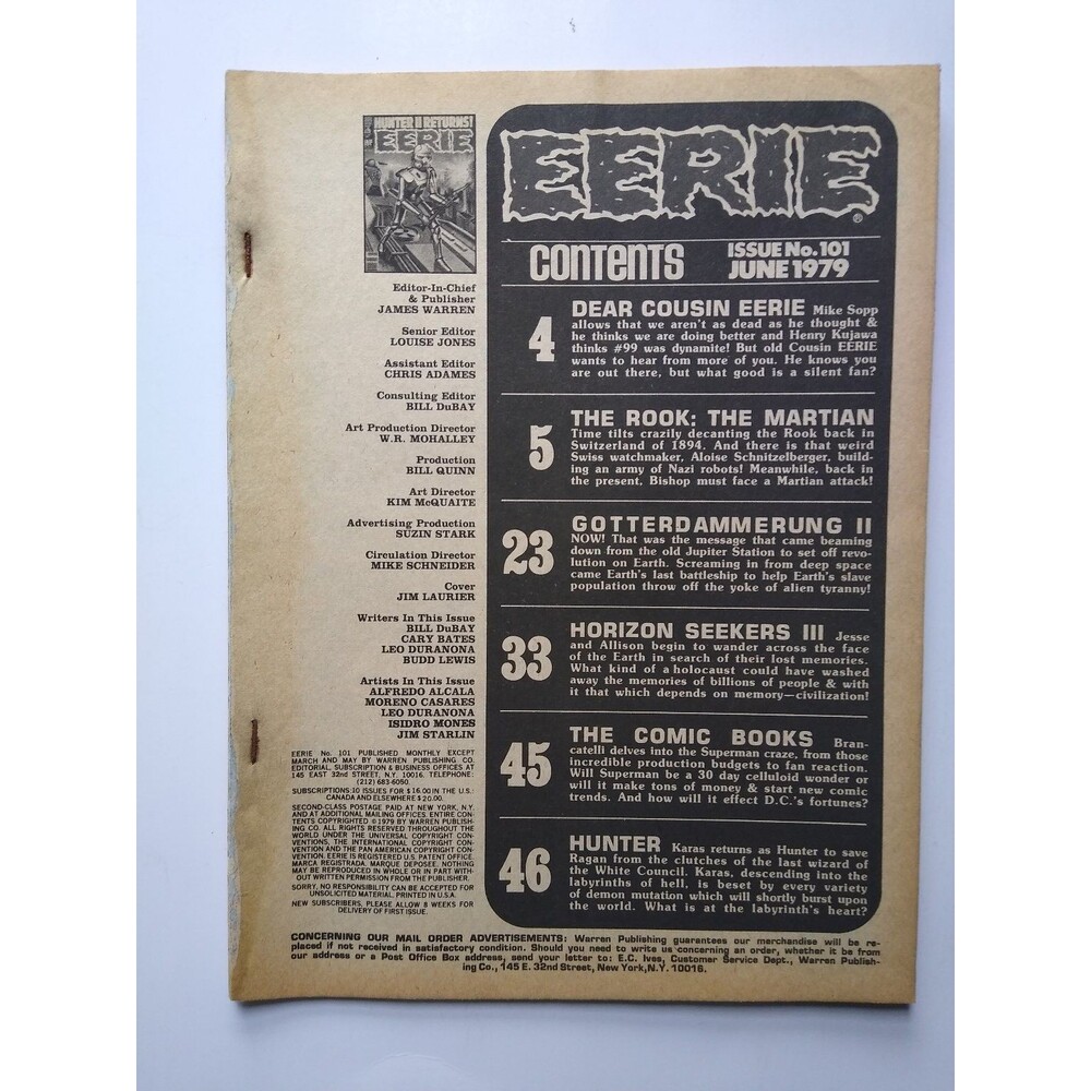 Eerie Issue No. 101 June 1979 Warren Publishing Horror Magazine MISSING COVERS
